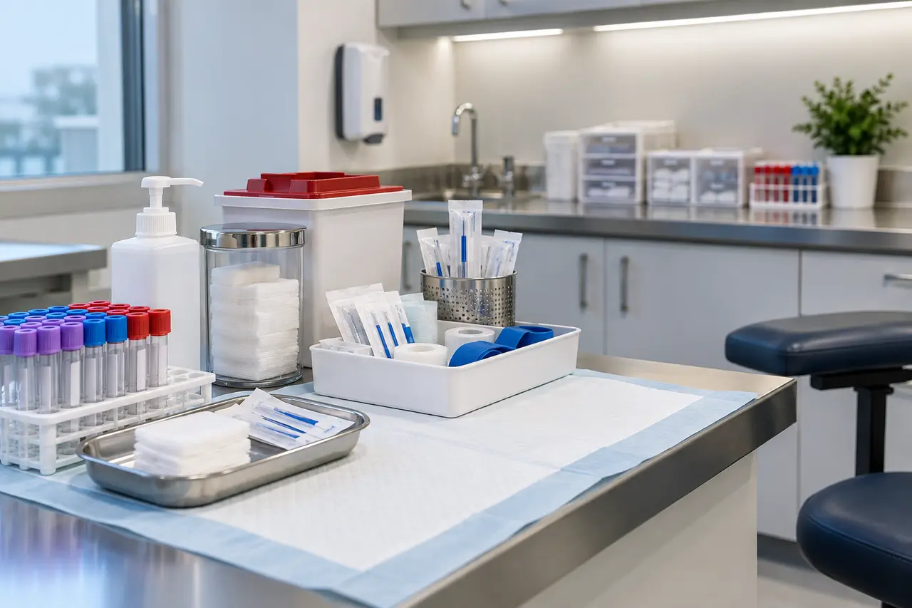 Clean and modern medical laboratory workspace